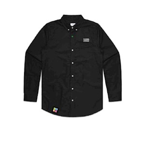 Floral Image Mens Long Sleeve Shirt- Black