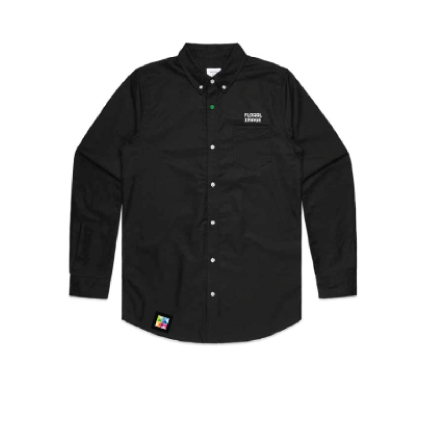 Floral Image Mens Long Sleeve Shirt- Black