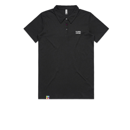 Floral Image Womens Black Polo Shirt